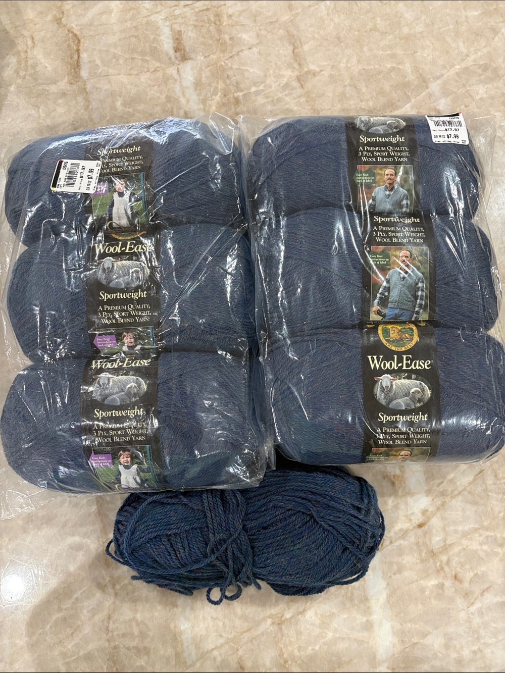 Vintage Lion Brand Wool-Ease Sportweight Yarn Blue Mist 115 6.5 skeins same dye